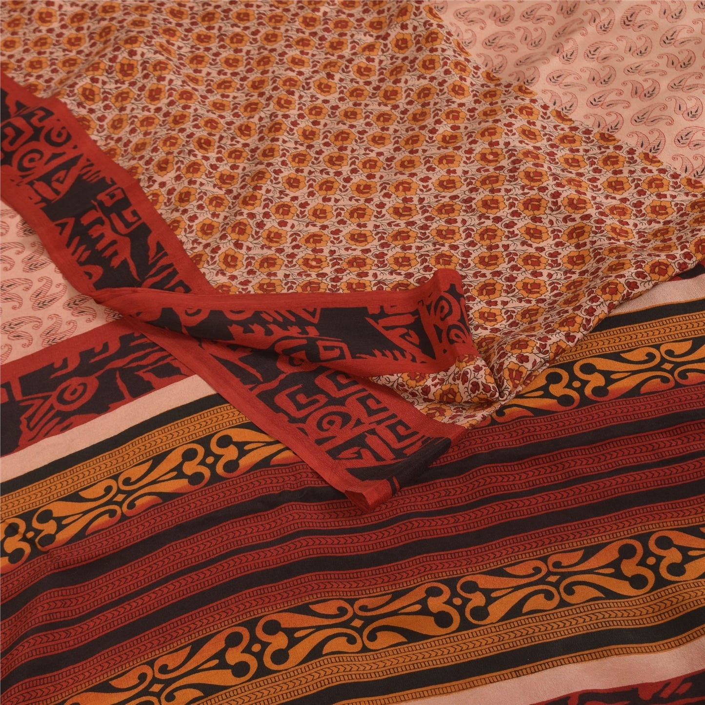 Sanskriti Vintage Indian Printed Pure Crepe Silk Sarees Craft Soft Sari Fabric