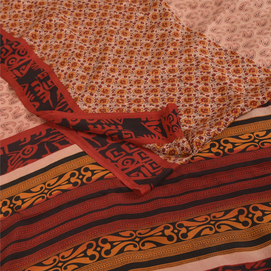 Sanskriti Vintage Indian Printed Pure Crepe Silk Sarees Craft Soft Sari Fabric