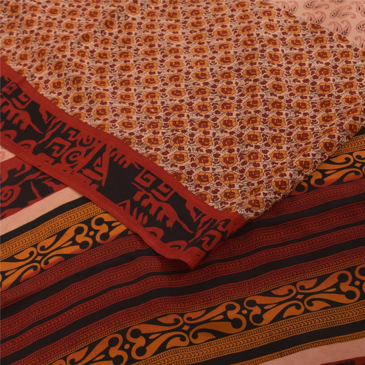 Sanskriti Vintage Indian Printed Pure Crepe Silk Sarees Craft Soft Sari Fabric