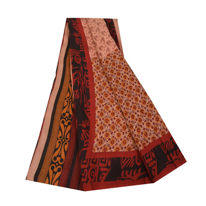 Sanskriti Vintage Indian Printed Pure Crepe Silk Sarees Craft Soft Sari Fabric
