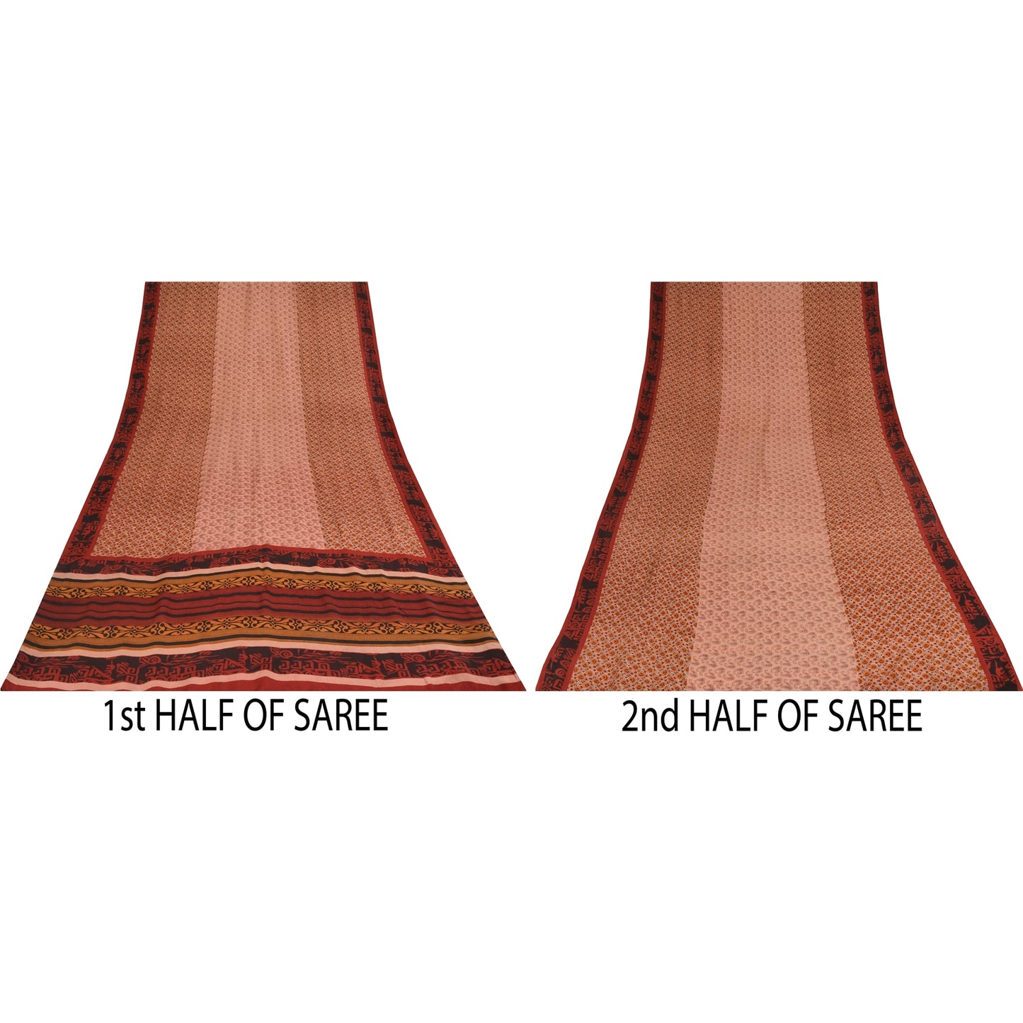 Sanskriti Vintage Indian Printed Pure Crepe Silk Sarees Craft Soft Sari Fabric