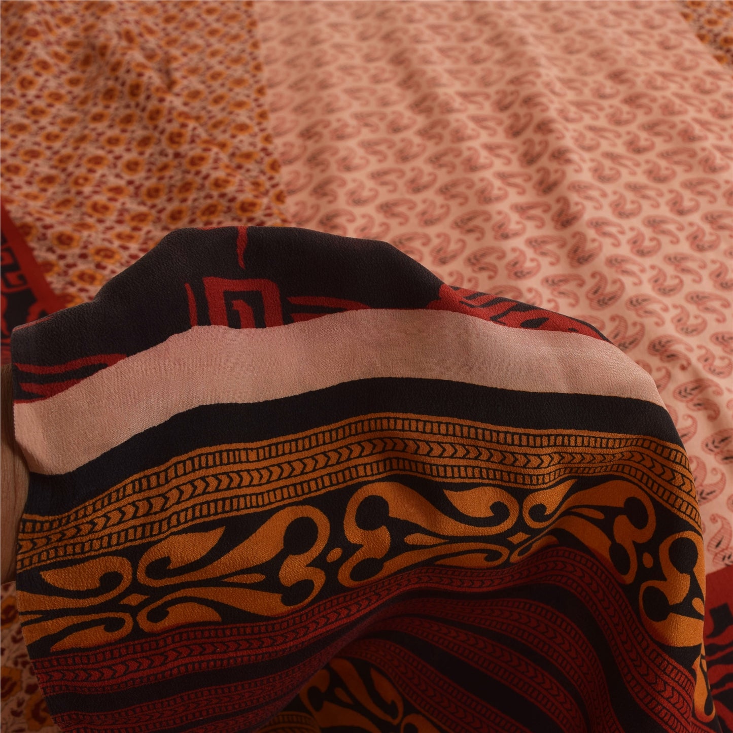 Sanskriti Vintage Indian Printed Pure Crepe Silk Sarees Craft Soft Sari Fabric