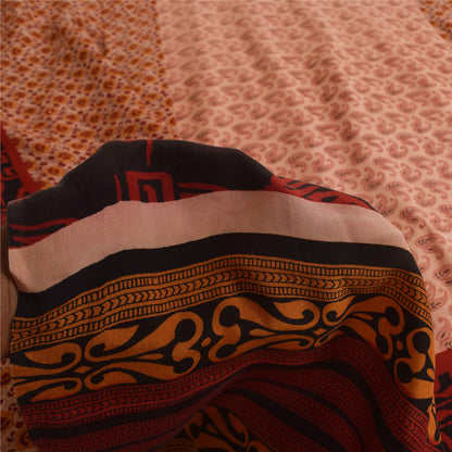 Sanskriti Vintage Indian Printed Pure Crepe Silk Sarees Craft Soft Sari Fabric