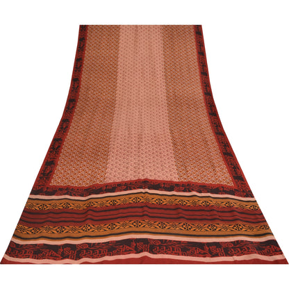 Sanskriti Vintage Indian Printed Pure Crepe Silk Sarees Craft Soft Sari Fabric