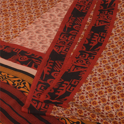 Sanskriti Vintage Indian Printed Pure Crepe Silk Sarees Craft Soft Sari Fabric