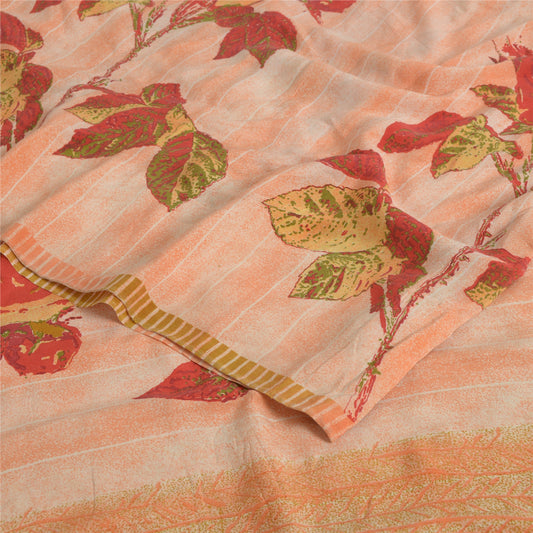 Sanskriti vintage Sarees Indian Peach Printed Pure Crepe Silk Sari Craft Sustainable Fabric