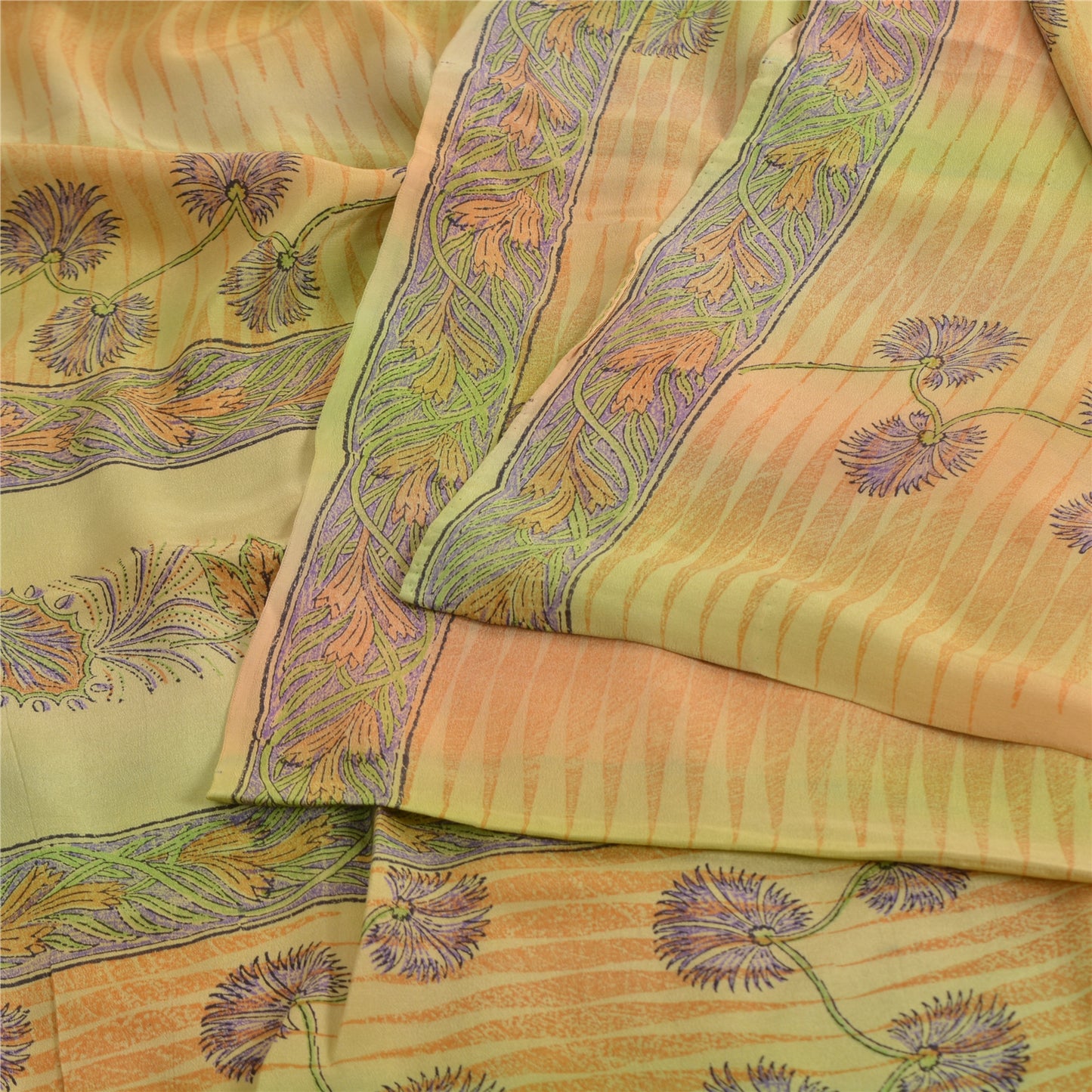 Сари Sanskriti Vintage Green, 100% чистый креп-шелк, напечатанное сари, 5 ярдов, устойчивая ткань