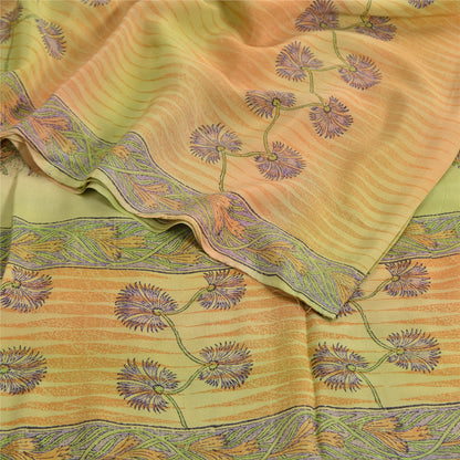 Сари Sanskriti Vintage Green, 100% чистый креп-шелк, напечатанное сари, 5 ярдов, устойчивая ткань