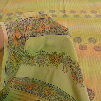 Сари Sanskriti Vintage Green, 100% чистый креп-шелк, напечатанное сари, 5 ярдов, устойчивая ткань