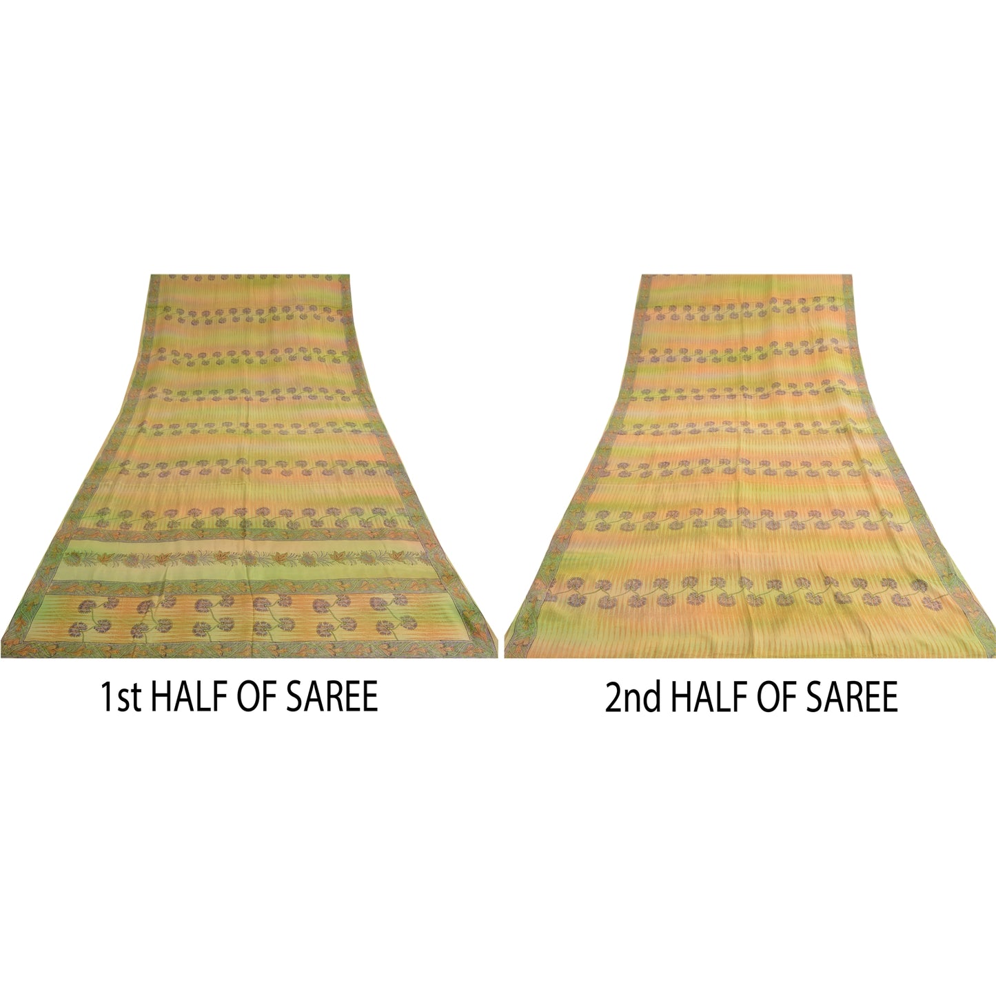 Сари Sanskriti Vintage Green, 100% чистый креп-шелк, напечатанное сари, 5 ярдов, устойчивая ткань