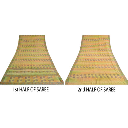 Сари Sanskriti Vintage Green, 100% чистый креп-шелк, напечатанное сари, 5 ярдов, устойчивая ткань