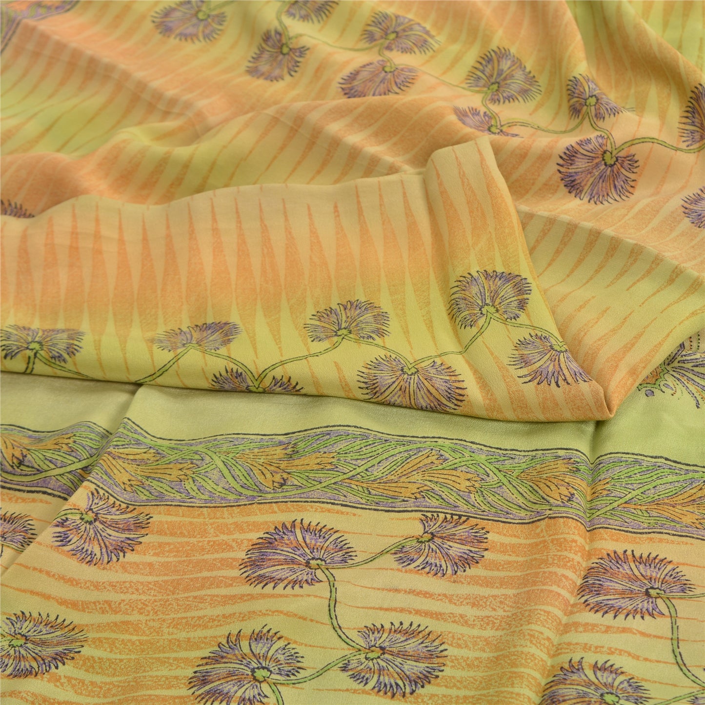 Сари Sanskriti Vintage Green, 100% чистый креп-шелк, напечатанное сари, 5 ярдов, устойчивая ткань