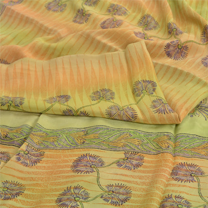 Сари Sanskriti Vintage Green, 100% чистый креп-шелк, напечатанное сари, 5 ярдов, устойчивая ткань