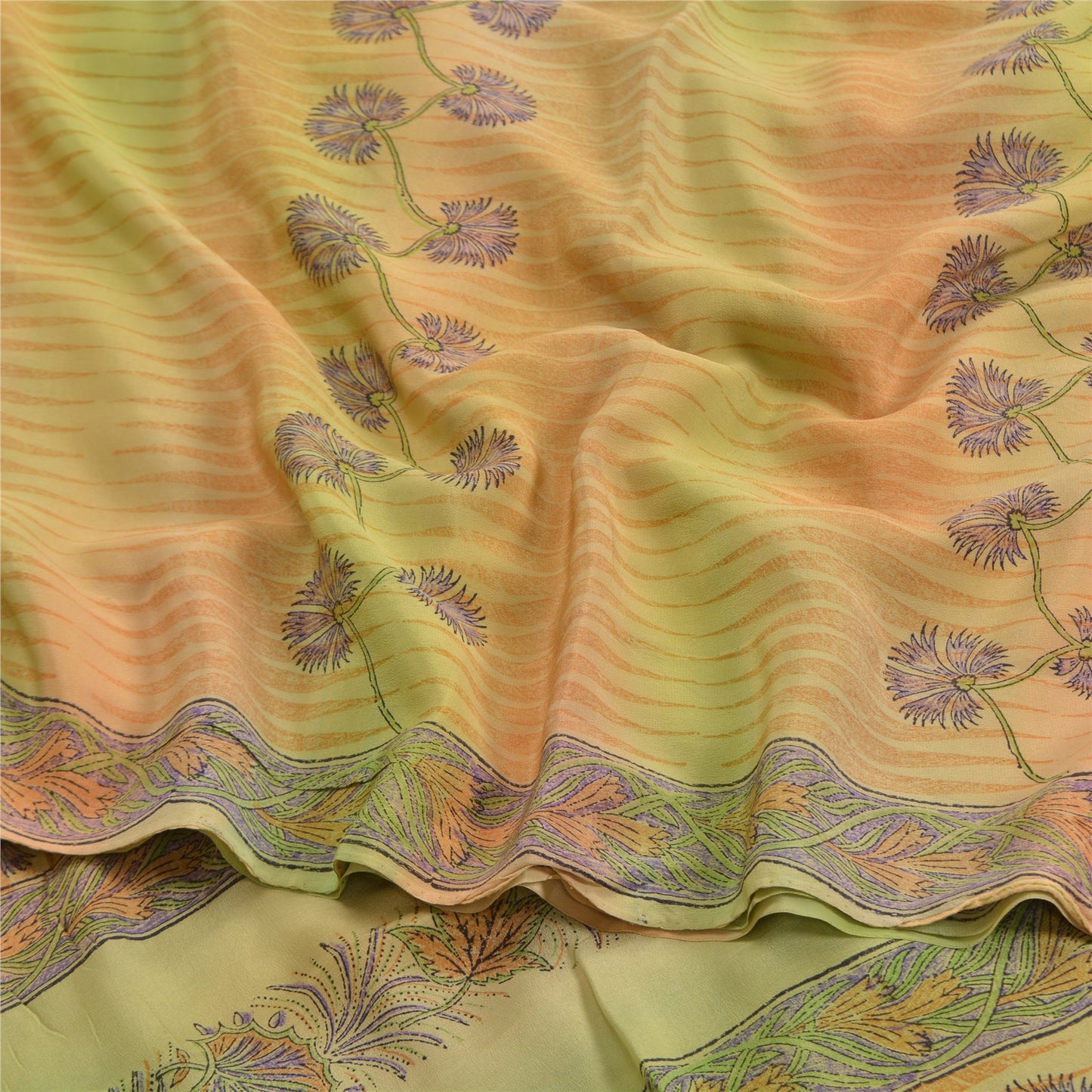 Сари Sanskriti Vintage Green, 100% чистый креп-шелк, напечатанное сари, 5 ярдов, устойчивая ткань