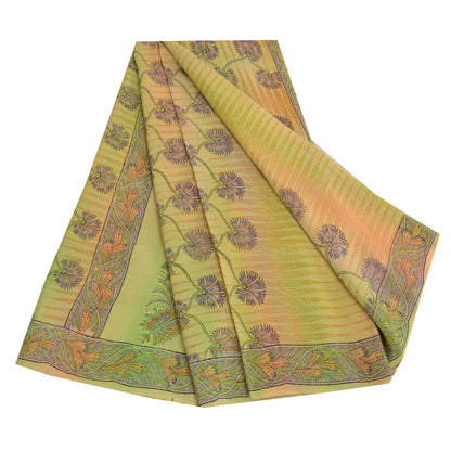 Сари Sanskriti Vintage Green, 100% чистый креп-шелк, напечатанное сари, 5 ярдов, устойчивая ткань