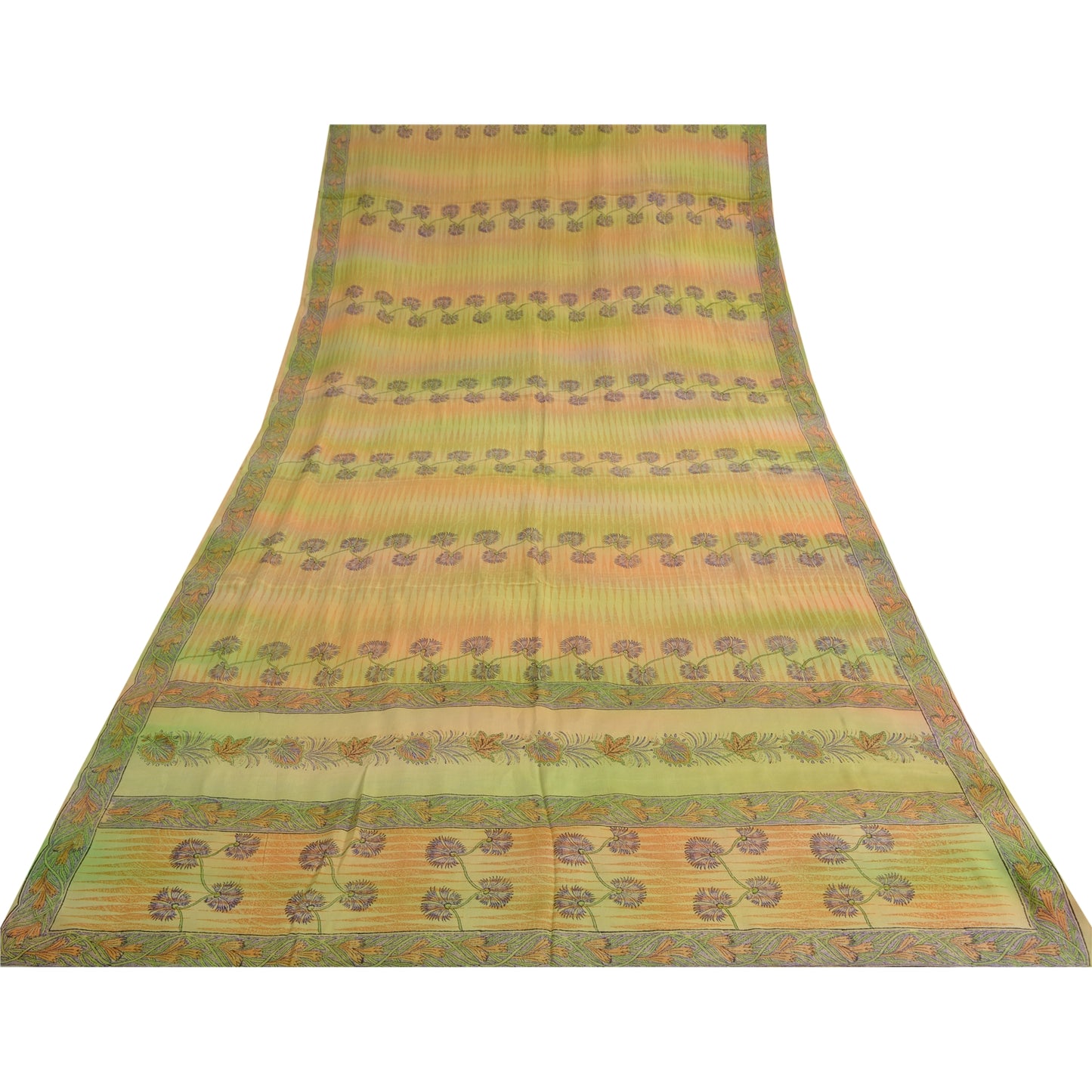 Сари Sanskriti Vintage Green, 100% чистый креп-шелк, напечатанное сари, 5 ярдов, устойчивая ткань