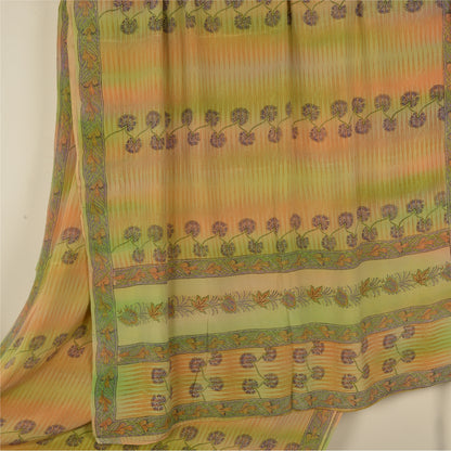 Сари Sanskriti Vintage Green, 100% чистый креп-шелк, напечатанное сари, 5 ярдов, устойчивая ткань