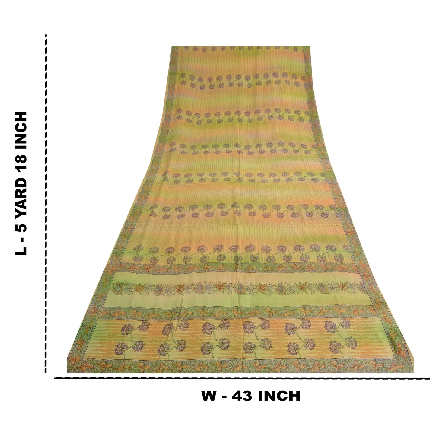 Сари Sanskriti Vintage Green, 100% чистый креп-шелк, напечатанное сари, 5 ярдов, устойчивая ткань