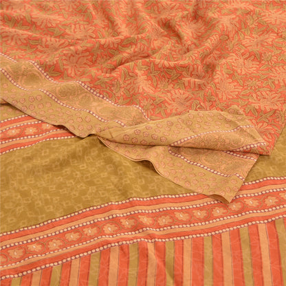 Sanskriti Vintage Peach Sarees 100% Pure Crepe Silk Printed Sari Craft Sustainable Fabric