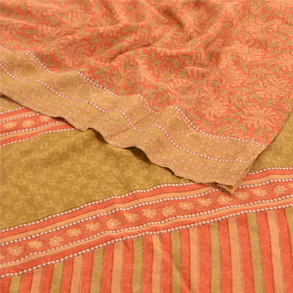 Sanskriti Vintage Peach Sarees 100% Pure Crepe Silk Printed Sari Craft Sustainable Fabric