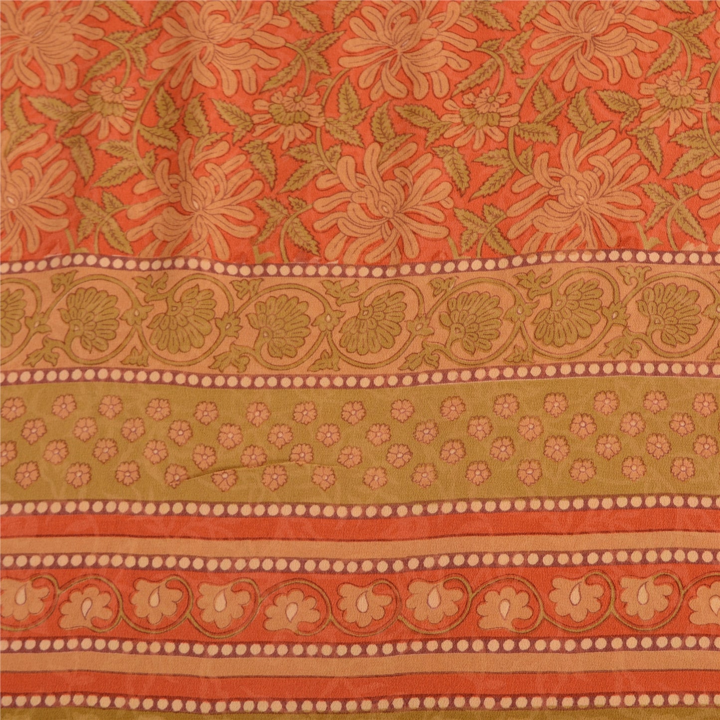 Sanskriti Vintage Peach Sarees 100% Pure Crepe Silk Printed Sari Craft Sustainable Fabric