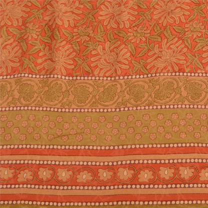 Sanskriti Vintage Peach Sarees 100% Pure Crepe Silk Printed Sari Craft Sustainable Fabric
