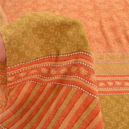 Sanskriti Vintage Peach Sarees 100% Pure Crepe Silk Printed Sari Craft Sustainable Fabric
