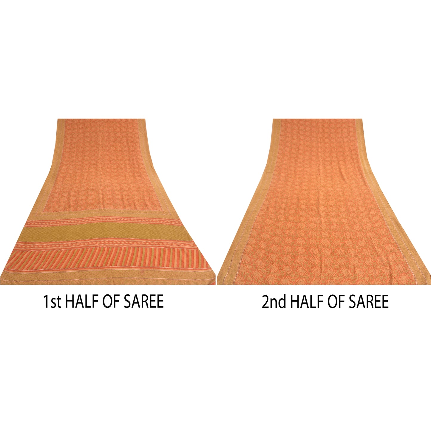 Sanskriti Vintage Peach Sarees 100% Pure Crepe Silk Printed Sari Craft Sustainable Fabric