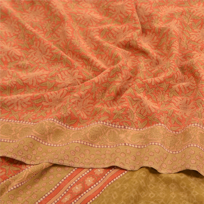 Sanskriti Vintage Peach Sarees 100% Pure Crepe Silk Printed Sari Craft Sustainable Fabric