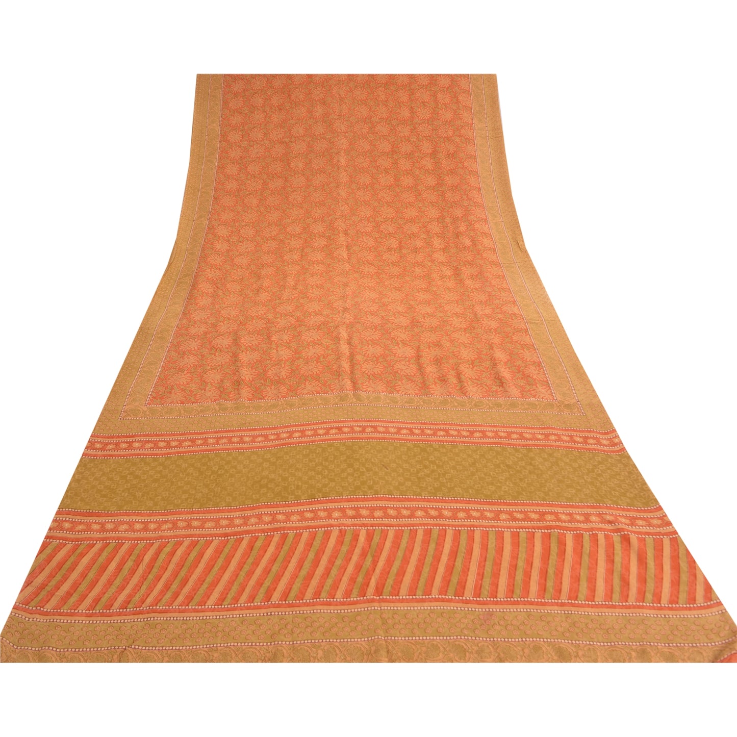 Sanskriti Vintage Peach Sarees 100% Pure Crepe Silk Printed Sari Craft Sustainable Fabric