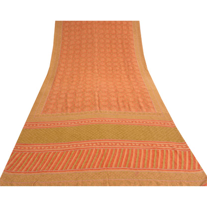 Sanskriti Vintage Peach Sarees 100% Pure Crepe Silk Printed Sari Craft Sustainable Fabric