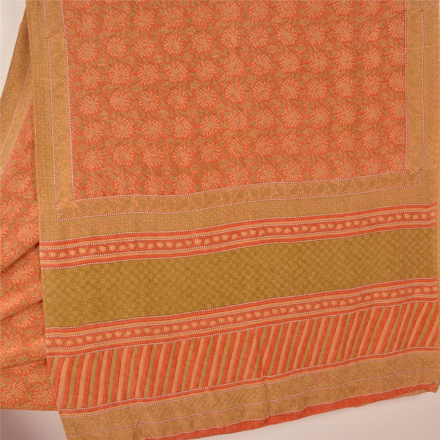 Sanskriti Vintage Peach Sarees 100% Pure Crepe Silk Printed Sari Craft Sustainable Fabric