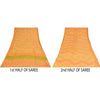 Sanskriti Vintage Sarees Pure Crepe Printed Orange/Green Sari Craft Soft Sustainable Fabric
