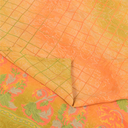 Sanskriti Vintage Sarees Pure Crepe Printed Orange/Green Sari Craft Soft Sustainable Fabric