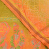 Sanskriti Vintage Sarees Pure Crepe Printed Orange/Green Sari Craft Soft Sustainable Fabric