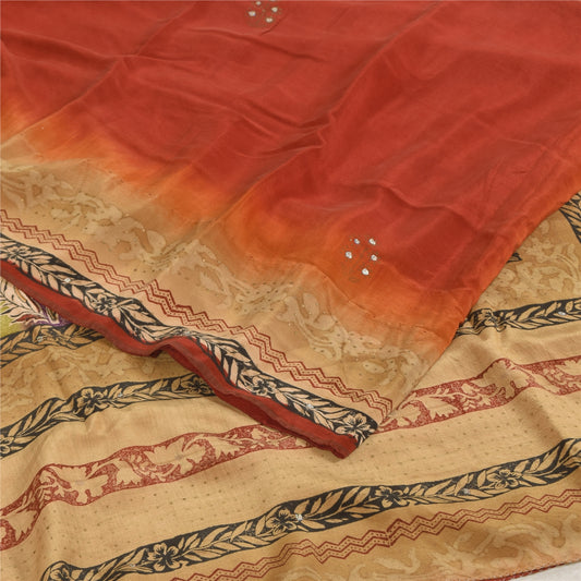 Sanskriti Vintage Brown Sarees Pure Crepe Silk Printed Sari Craft Soft Sustainable Fabric