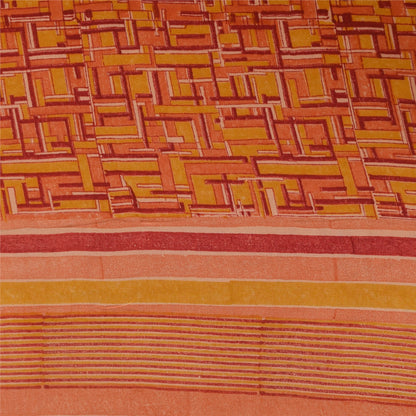 Sanskriti Vintage Orange Indian Sarees Pure Crepe Silk Fabric Printed Sari Craft