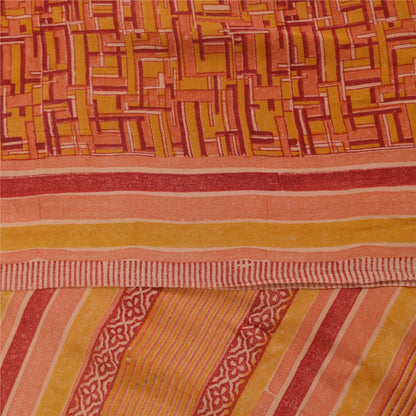 Sanskriti Vintage Orange Indian Sarees Pure Crepe Silk Fabric Printed Sari Craft