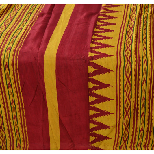 Sanskriti Vintage Indian Printed Sarees 100% Pure Crepe Silk Craft Fabric Sari