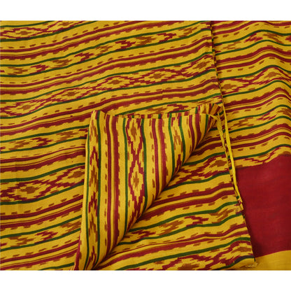 Sanskriti Vintage Indian Printed Sarees 100% Pure Crepe Silk Craft Fabric Sari