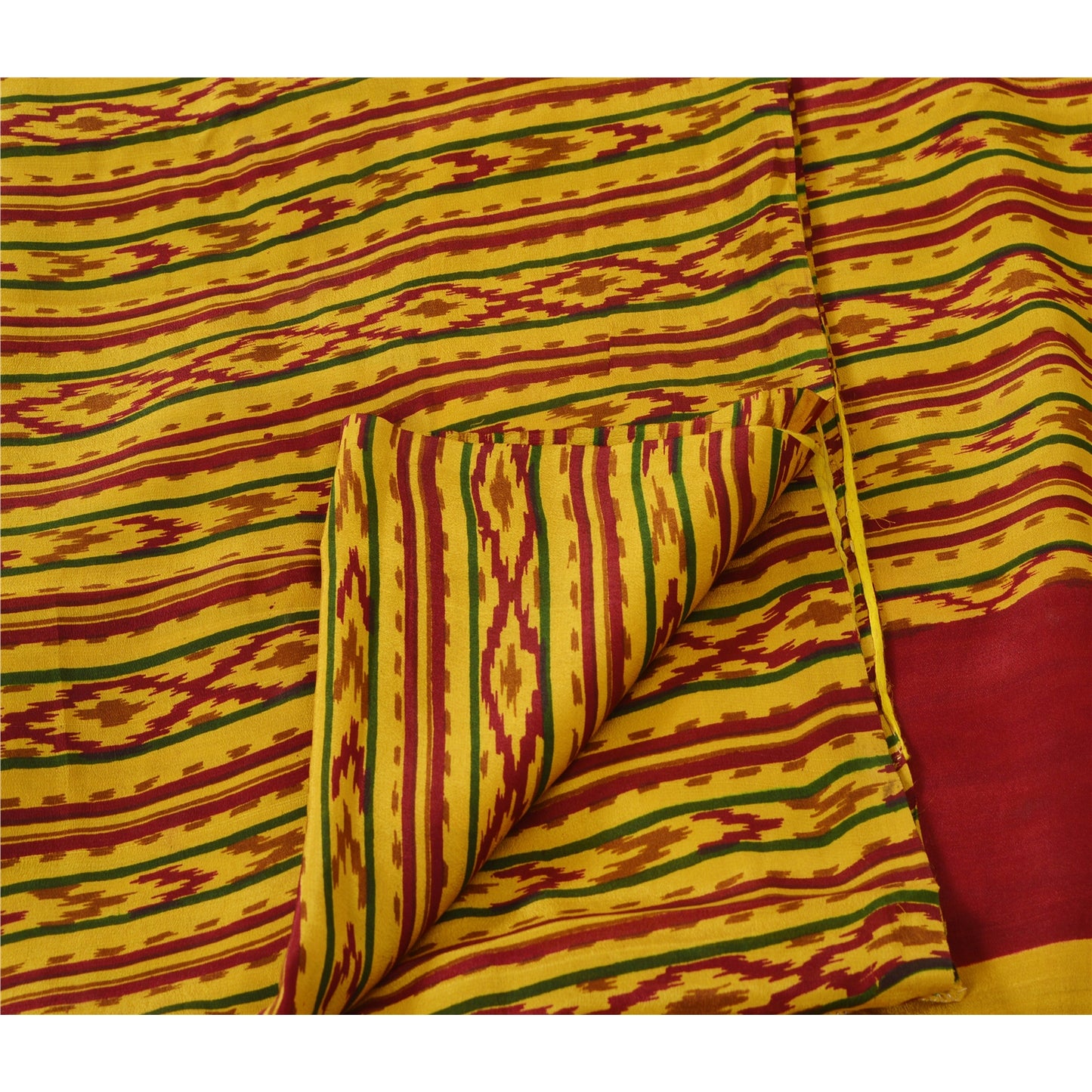 Sanskriti Vintage Indian Printed Sarees 100% Pure Crepe Silk Craft Fabric Sari