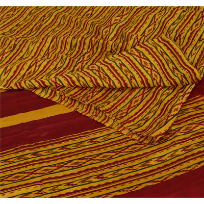 Sanskriti Vintage Indian Printed Sarees 100% Pure Crepe Silk Craft Fabric Sari