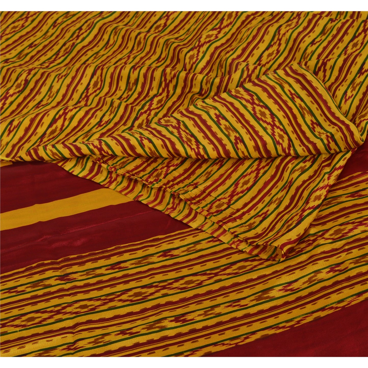 Sanskriti Vintage Indian Printed Sarees 100% Pure Crepe Silk Craft Fabric Sari