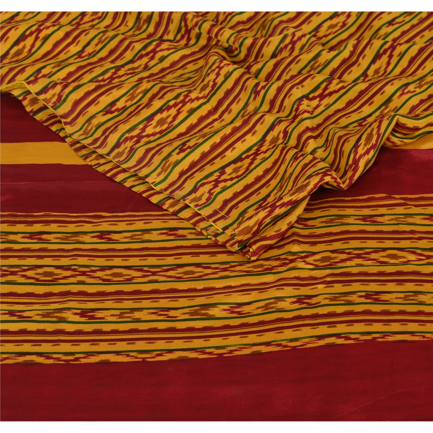 Sanskriti Vintage Indian Printed Sarees 100% Pure Crepe Silk Craft Fabric Sari