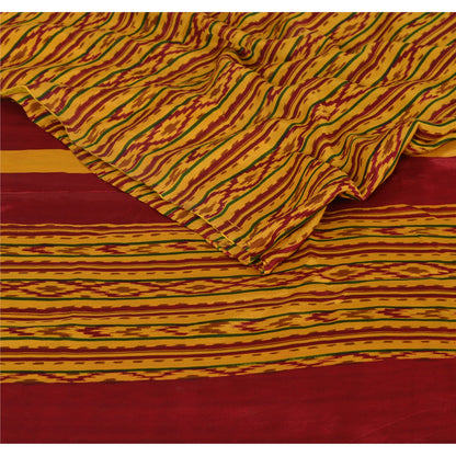 Sanskriti Vintage Indian Printed Sarees 100% Pure Crepe Silk Craft Fabric Sari