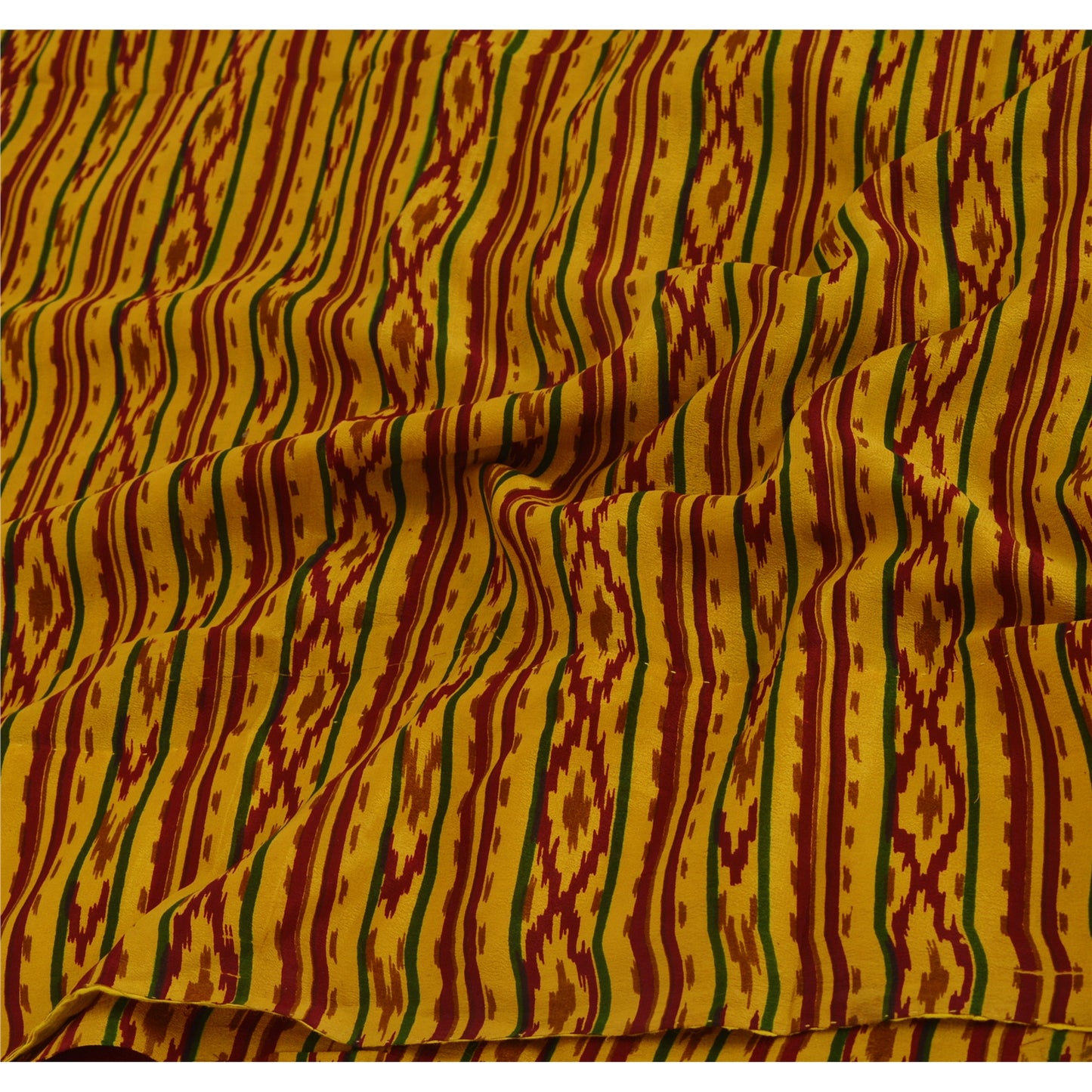 Sanskriti Vintage Indian Printed Sarees 100% Pure Crepe Silk Craft Fabric Sari