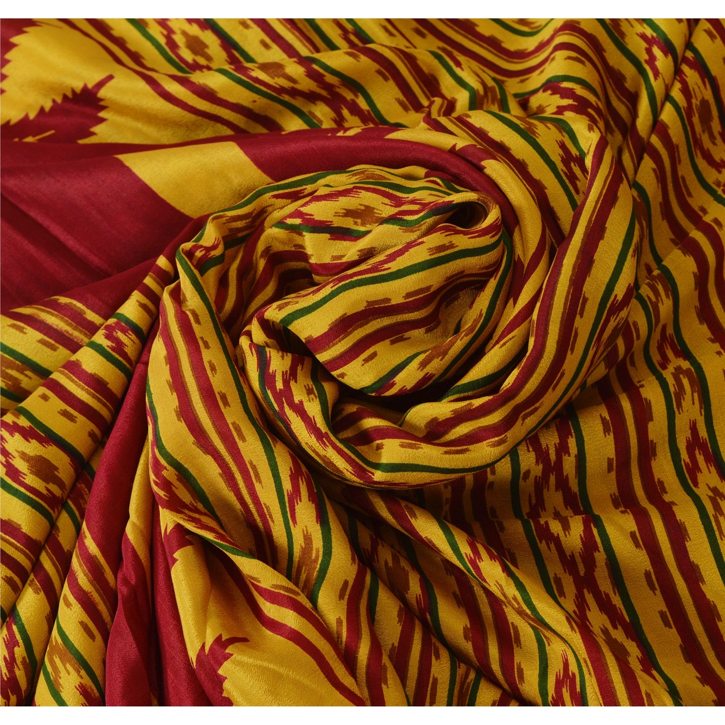 Sanskriti Vintage Indian Printed Sarees 100% Pure Crepe Silk Craft Fabric Sari