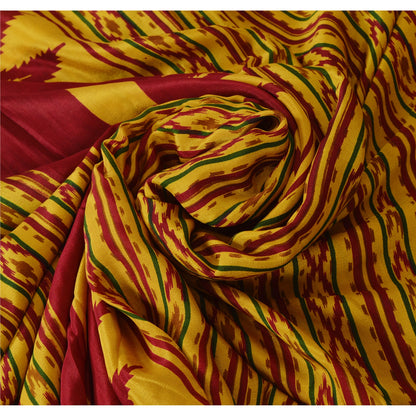 Sanskriti Vintage Indian Printed Sarees 100% Pure Crepe Silk Craft Fabric Sari