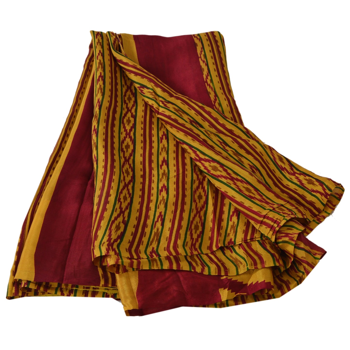 Sanskriti Vintage Indian Printed Sarees 100% Pure Crepe Silk Craft Fabric Sari