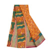 Sanskriti Vintage Saree Yellow Pure Crepe Silk Abstract Printed Sari 6Yd Fabric